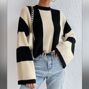Shein ColorBlock Stripe Bell Sleeve Sweater